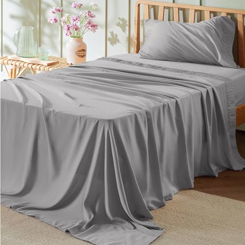 Image of Bedsure Twin XL Sheets Dorm Bedding - 3 Pieces Soft Extra Long Twin Sheets, Breathable & Cooling Bed Sheets Set, Oeko Tex, Easy Care Microfiber for Women, Men, Grey