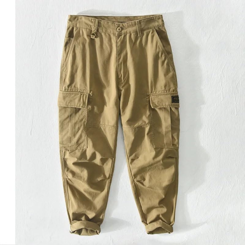 Spring Summer Men Cargo Pants Cotton Multi-Pockets Loose Vintage Casual Trouser2