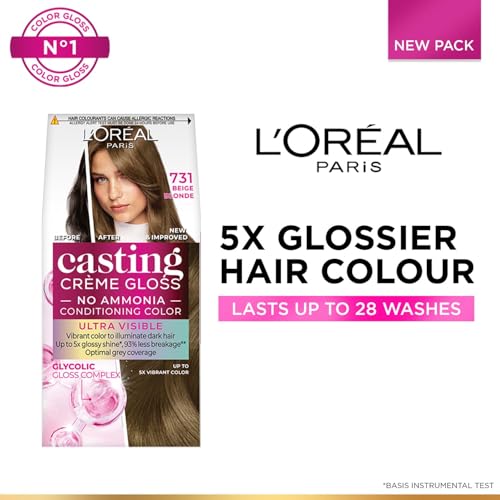 Image of L'Oreal Paris Casting Creme Gloss Hair Color With Glycolic Gloss Complex | Ultra Visible Shade 731 - Biege Blonde | 60ml + 40ml + 60g