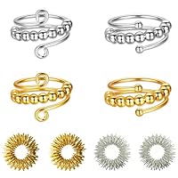 AMSNINK 4 Stück Verstellbare Anti-Stress-Ring Mit 4 Stück Akupressur Ringen, Fidget Ring, Anxiety Ringe, Antistress Ringe, Für Mädchen Und Frauen Stress Relief Ängstlichkeit
