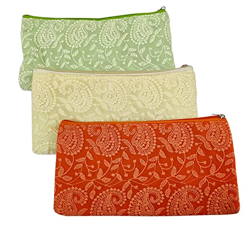 Image of DMS RETAIL Embroidered Chikankari Lucknowi Clutch Purse For Women Return Gift Favour Shagun Purse For Ladies Pack Of