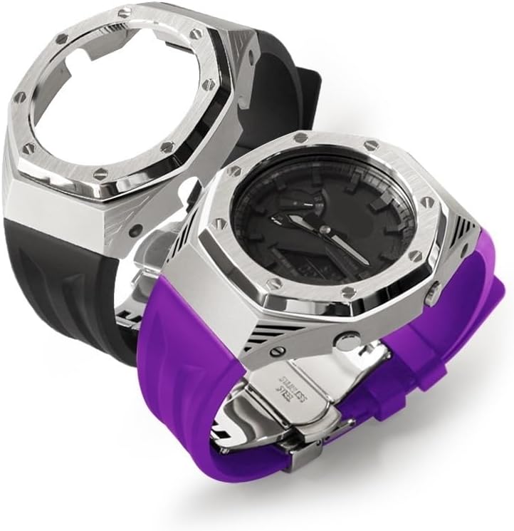 EZZON GA2100 4rd Stainless Steel Watch Bezel Fluorine Rubber Watch Strap Retrofit Kit For Men's Watches GA-2100/GA-2110/GA-B2100