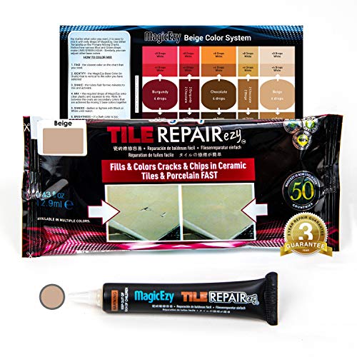 Preisvergleich Produktbild MagicEzy Tile REPAIRezy Fliesenreparatur: Absplitterungen und Löcher in Keramikfliesen schnell reparieren, dicke Fliesenfüllung, Reparaturset, beige