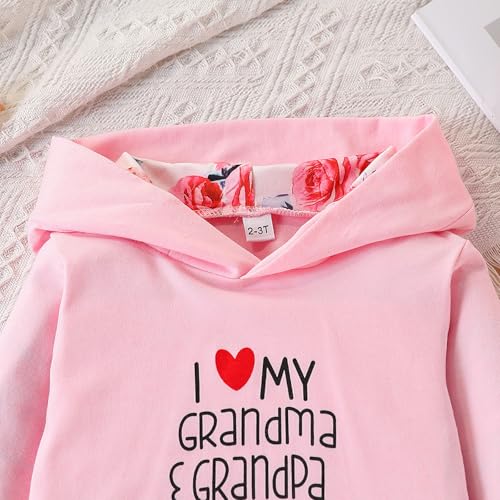 Image of 2PC Girls Clothes Girl letter and Floral print Hooded Set, letter print Top +Floral print Pants Set