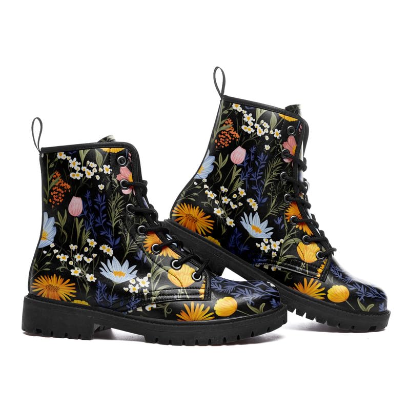 Image of Fashion Ankle Boots For Men Women Floral Mushroom Star Trendy Lace Up Unisex Booties Combat Trendy Street Wear Boots
