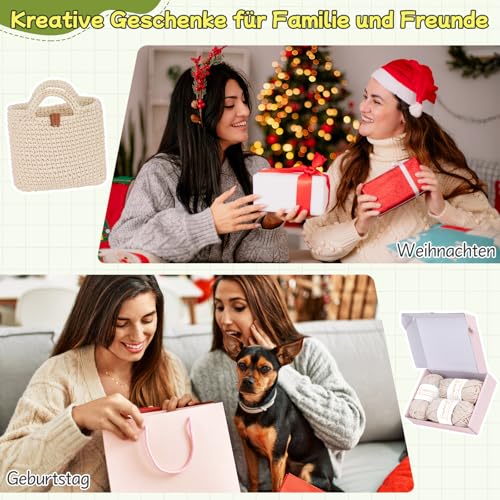 Coopay Häkelset für Anfänger, Häkelset Tasche mit Häkelnadel 4,5mm, Anleitung, 5mm Dicke Wolle zum Häkeln Kleine Handtasche, Kreative Geschenke für Töchter, Familie und Freunde - Dunkelrosa