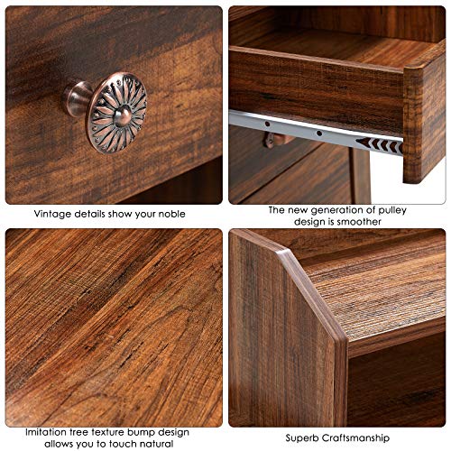 Computer Desk with 4 Drawers and Hutch Shelf, Executive Desk Home Office Desk Writing Sturdy PC Laptop Notebook Desk, Spacious Desktop Vintage Style Golden Cherry