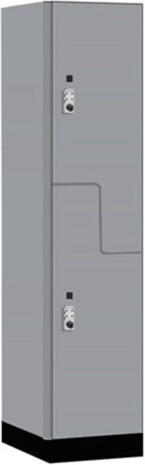 Salsbury Industries 18" Wide Premier Wood Locker-Double Tier 'S' Style-1 Wide-6 Feet High-24 Deep-Winter Fog-Silver Resettable Combination Locks
