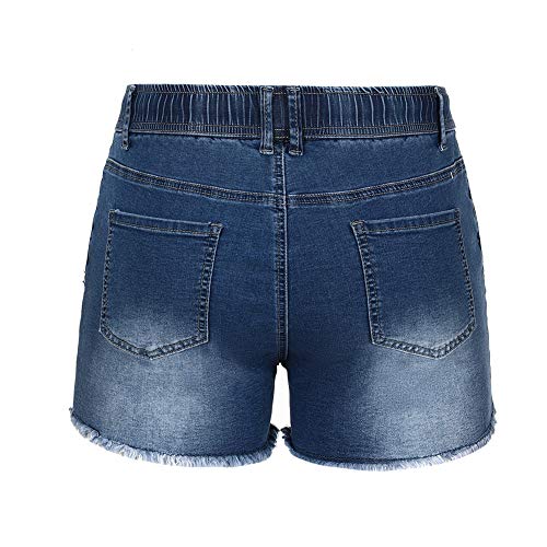 Image of THUNDER STAR Women Mid Rise Ripped Stretchy Jeans Shorts Frayed Raw Hem Casual Denim Shorts