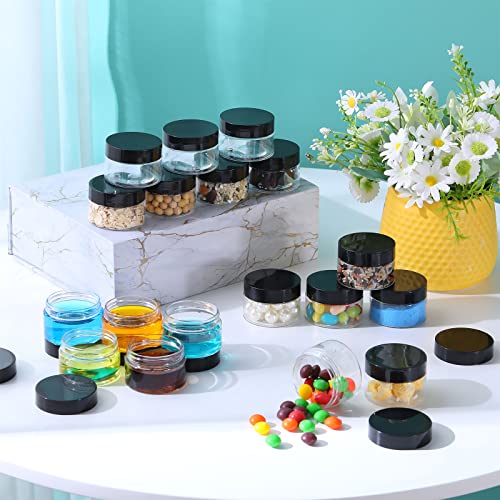 Image of Aoriher 150 Pcs Clear Plastic Jars with Lids Round Containers,1 Oz,Black
