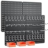 Hogurity Peg Board, 110pcs Metal Pegboard Kit, Includes 4 Pack Black Peg Board Panels with Accessories and Hook Locks, Large Heavy Duty Peg Boards for Walls Home, Garage Tool Storage, Workbench