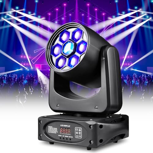 150W Moving Head Lights,18-Facet Prism Stage Beam Light Mini Compact DJ Moving Head Lights DMX Sound Activated 8 GOBO 8 Colors Spotlight for Wedding DJ Party Stage Lighting