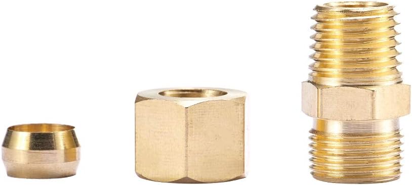 Brass Compression Tube Pipe Fitting Connector, Straight Coupling Adapter,1/4" Tube OD x 1/4" NPT Male Connector 5pcs (1/4" OD Compression x 1/4" NPT Male)