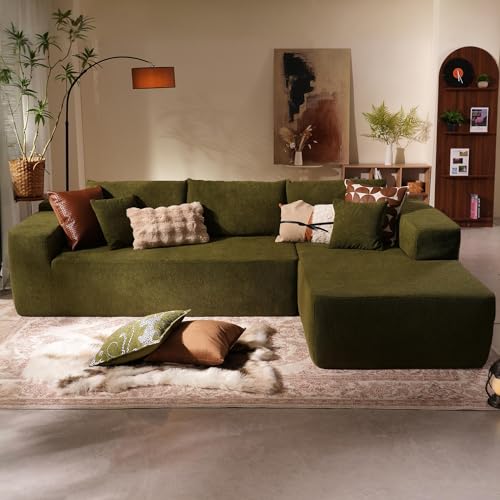 Image of HOOOWOOO Sectional L Shaped Couch,106 inch Assembly Free Modern Minimalist Sofa,Extra Deep Large Sofa Couch Set,Corner Couch in A Box for Living Room(Right Chaise Olive Green Boucle Uphosted)