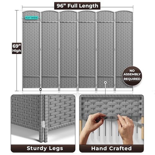 Sorbus 6 Panel Room Divider 6 ft. Tall - Privacy Screen, Extra Wide Double Hinged Panels, Mesh Hand-Woven Design, Partition Room Dividers and Folding Privacy Screens, Wall Divider for Room Separation