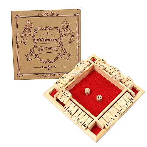 Kitchnexus Deluxe 4-Spieler Shut The Box Holz Tisch Spiel Klassisch Würfelspiel Board Spielzeug (Rot)
