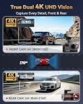 4K Caméra avant et arrière Dash Cam,Caméra Dash avec contrôle de l'application noir 128GB Carte, mise en place GPS,Capteur G, Wi-Fi 5,8 GHz, 3" IPS Écran,24H Mode de stationnement, 170°Wide,HDR,Enregistrement de boucle, support 512GB Max