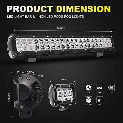 Turbo Sii 20 In Led Light Bar W/2Pcs Spot Pods Cubes Switch Harness For Tractor Boat Utv Golf Cart Ford Polaris Rzr Ranger Honda Atv Gmc Yukon Pickup Tacoma Am Commander 4Wheeler Yamaha Suburban #TOP1