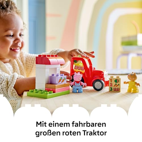 LEGO DUPLO Peppa Wutz Traktor und Marktstand - Pädagogisches Motorik Spielzeug für Kleinkinder - Montessori Set mit 2 Figuren inkl. Pedro Pony - Geschenk für Mädchen & Jungen ab 2 Jahren - 10468