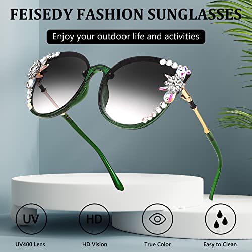 FEISEDY Women Diamond Sunglasses Cat Eye Oversized Gradient Lens Sparkling Vintage Sunglasses B29644