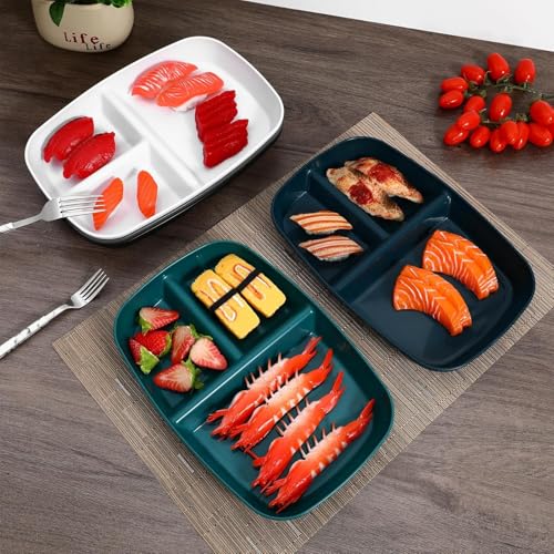 Image of Unbreakable Wheat Straw 3 Compartments Plates for Home and Restaurant Salad, Fruits Non Toxin, Bpa Free and Healthy for Kids & Adults Lightweight & Reusable Dinnerware (Dark Green, Pack of 2)
