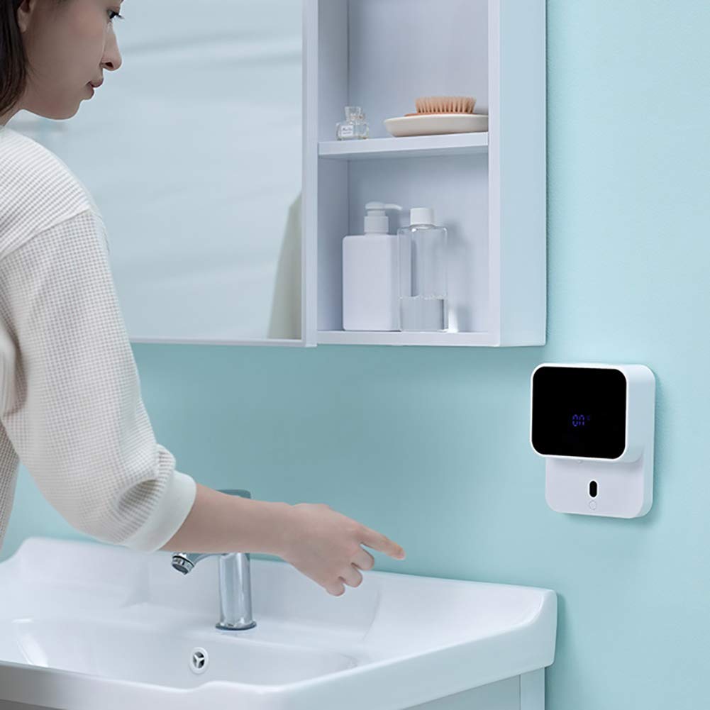 Impermeabile Sensore A Infrarossi Ricaricabile USB Distributore Di Sapone,Per La Cucina Bagno,Nessuna Foratura Automatico Distributore Di Sapone Di Schiuma-Bianco 16x12x6 3 Cm
