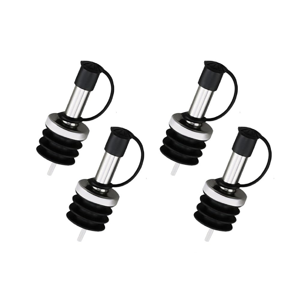 4 X Spirits Bottle Pourer, Stainless Steel Straight Spout Liquor Spirits Speed Pourers with Dust Caps, Freeflow Liquor Bottle Pourers for Bars Kitchen Restaurants (Black)