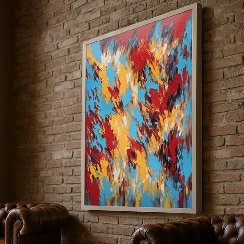 Art mural coloré abstrait premium avec cadre intérieur en bois 80x110