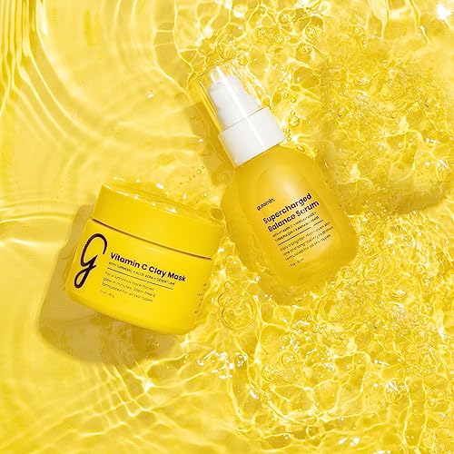 Gleamin Glow Facial Treatment & Nourish Bundle - Vitamin C Clay Mask (2.1Oz) + Supercharged Balance Serum (1 Fl Oz) - Vegan Dark Spot & Blemish Routine - 2-Piece Bundle #TOP3