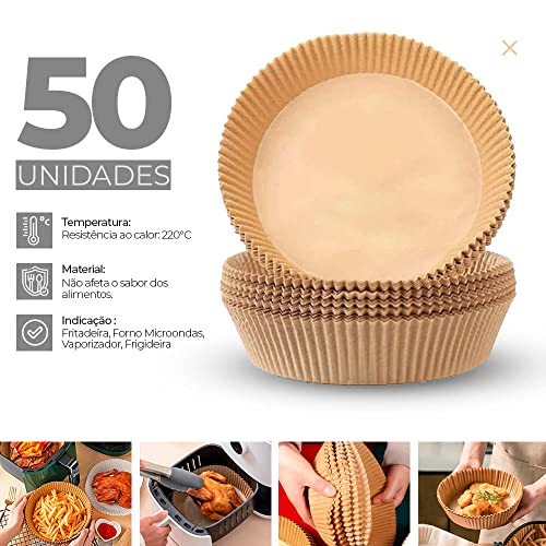 Kit com 50 Unidades Forro de papel para fritadeira AirFryer Descartável, Antiaderente, Assar, Frigid