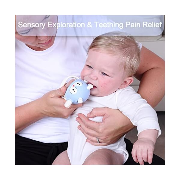 Smily Mia Never Drop Reindeer Silicone Baby Chewing Toy for 3M+ Infants, Easy to Hold Teething Miteen with Soft Textures for Sensory Exploration and Teething Pain Relief-Light Blue – Bild 6