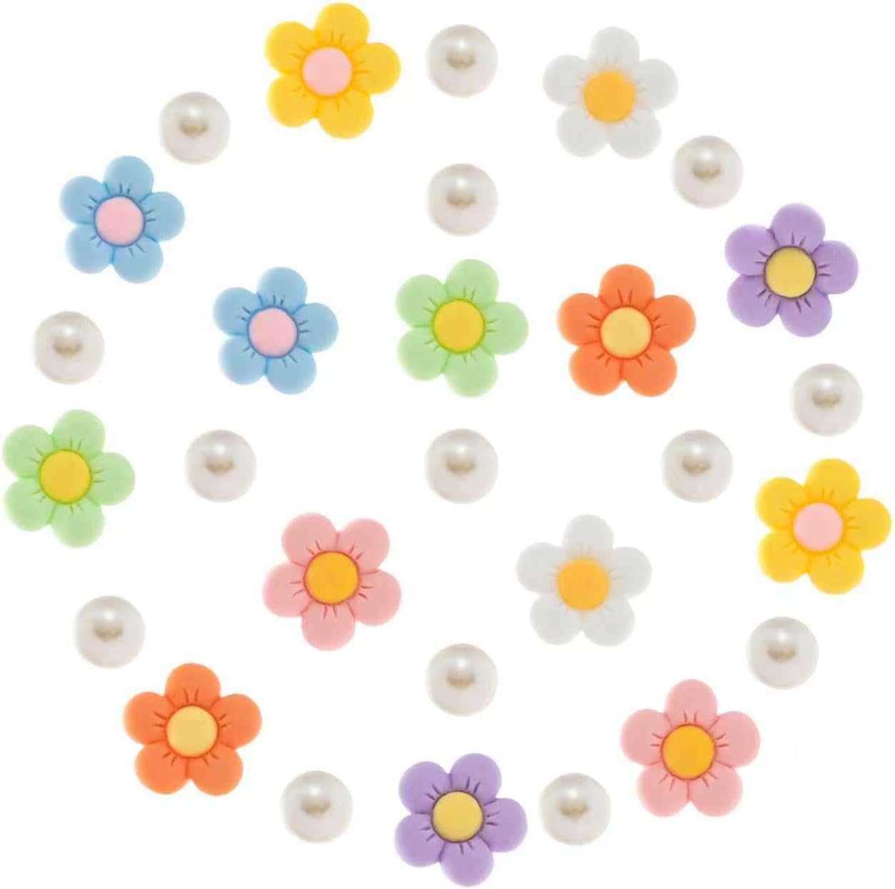 Colorful Flower Shoe Charms with Rainbow Chains Accessories for Women Teens and Adults Cute Shoes Decorations fit Clog Sandal Birthday Party Favors Gifts