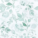 Mecpar Green Breezy Leaves Wallpaper 17.71" x 118" Peel and Stick Wallpaper Watercolor Floral Leaf C