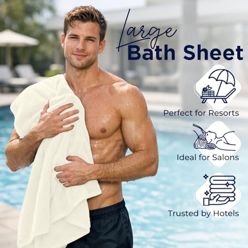 Image of DAN River 2 Pack Bath Sheets Extra Large 35x70, Large Bath Towels for Adults, XL Oversized Heavy Duty Towel Set, 600 GSM 100% Ring Spun Cotton, Soft Quick Dry, Ivory