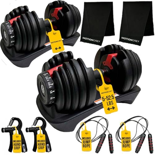 MotionGrey 5-52.5LB Adjustable Dumbbell Set (Single/Pair)| All-in...