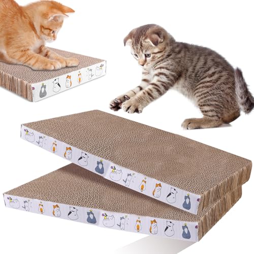 2 tiragraffi per gatti, in cartone ondulato, 43 x 21 cm, quadrati, per gatti, 3,3 cm di spessore, disponibile su entrambi i lati, per gatti (marrone)