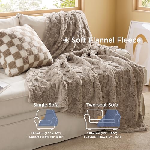 Bedsure Comforter Full Size 5 Pieces - Full Size Comforter Set with Checkered Throw Blanket and Decorative Pillow, Lightweiget Bedding, All Season Bedding Sets, Linen Beige