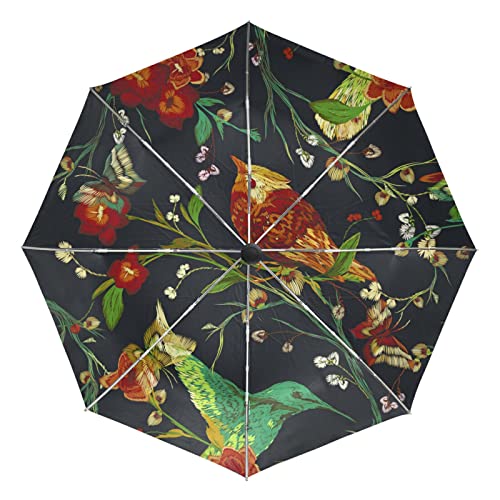 Parapluie automatique oiseau vert pliant et coupe-vent Vnurnrn pour femme