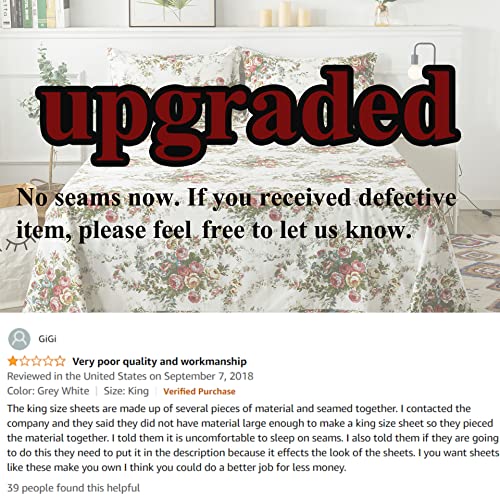 Fadfay Rose Sheets Floral Bed Sheets Queen 100% Cotton Off White Victorian Flower Printed Shabby Vintage Antique Bedding Soft Natural Cotton Deep Pocket Fitted Sheet 4Pcs, Queen #TOP1