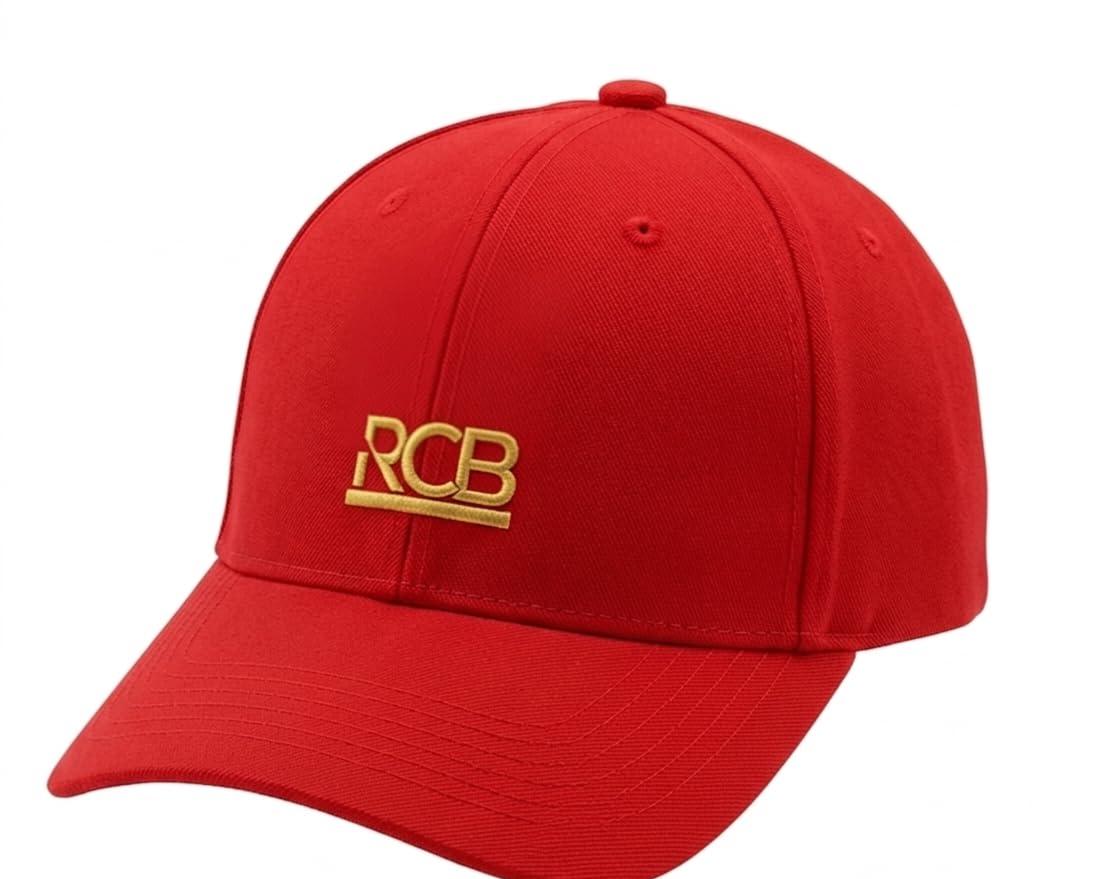 Raayu Shop Red Baseball Cricket Cap with Gold Logo, Structured Fit-image-23