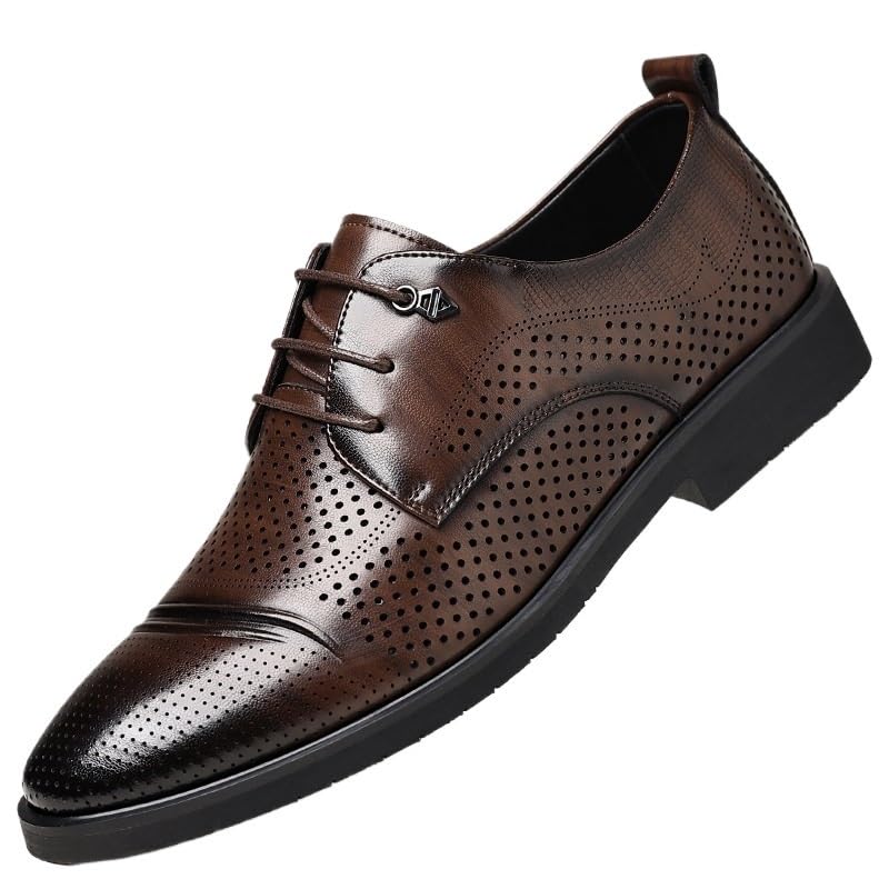 Men's British Style Big Size Hollow-Out Leather Shoes Summer Breathable Business Formal Oxfords Casual Dress Sandals