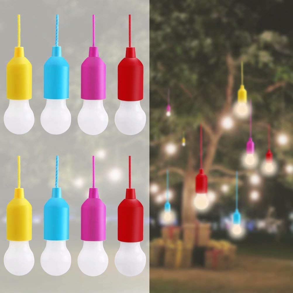 Glighone8 Pieces Pull Light Lamp, Portable Camping Lamp with Pull Switch for Camping, Party, BBQ, Patio, Cabinets, Decorative Light Chain