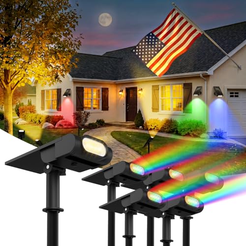 Brthera RGB Christmas Solar Spot Lights Outdoor, 12 RGB Color Modes Landscape Light Waterproof IP...