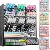 Onilife Mesh Pen Holder for Desk, Multi-Functional Pencil Organizer with Drawer, Desktop Stationary Organizer, Desk Organizers and Accessories for Office Home School Art Supplies, Black