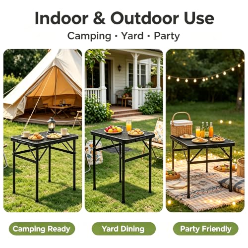 Mesa plegable para camping Sinboun KCAMPTABLE, 23.6 x 15.8 x 22 pulg, ligera, top de aluminio resistente al calor y al agua, color negro miniatura 5