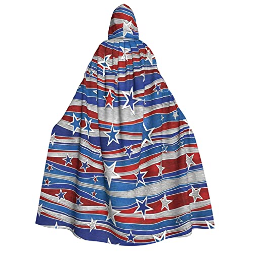 Cape à capuche imprimé étoiles patriotiques et bandes de cosplay