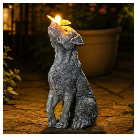 Fashionoda Solar Garden Statue Dog Figurine – Outdoor Decoration with Butterfly for Garden Yard Lawn Home Decor Outside : Memorial Gifts for Women Mom Grandma
