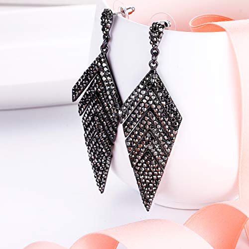 EVER FAITH Women's Crystal Elegant Vintage Banquet Multi-layered Rhombus Dangle Pierced Earrings3