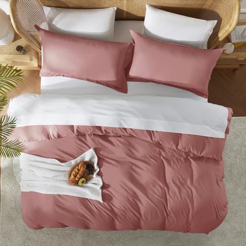 Nestl Twin Duvet Cover Set with Comforter Insert - Pink Clay 3 Piece 68x90 Duvet Cover & 1 Pillow Sham with White Quilted Down Alternative Comforter, Ultra Soft, All Season