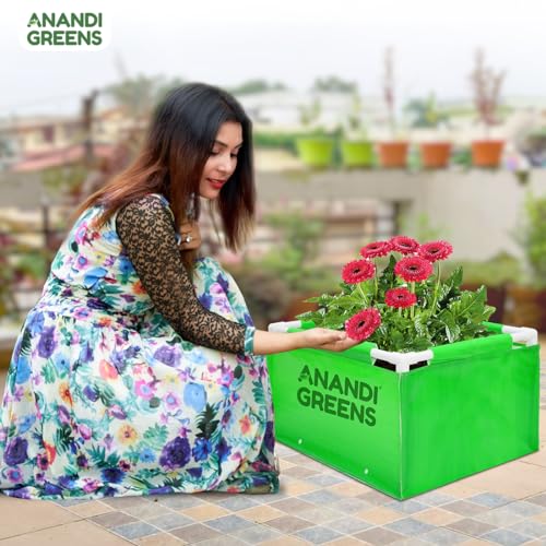 Image of Anandi Green's HDPE UV Protected 360 GSM Green Color Rectangular Plants Grow Bags Suitable for VegetableTerrace Gardening with PVC Pipe Support Pack of 1(2x1.5x1 FIT)